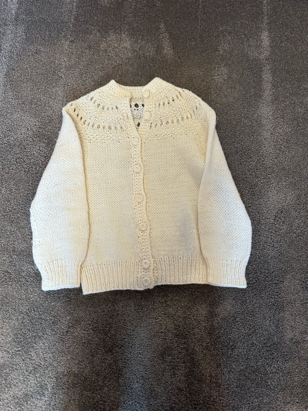 Vintage Wool Cream Knit Button-Front Women's Sweater